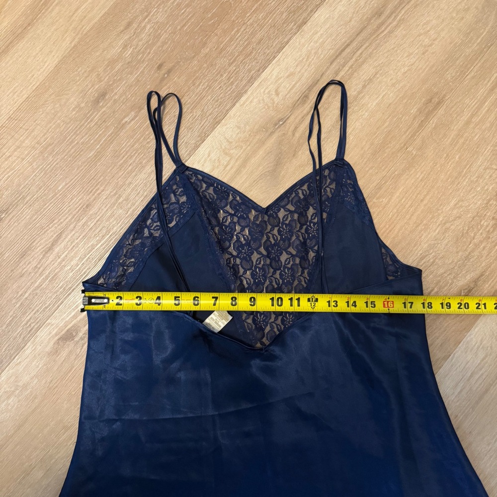 Solange Vintage Navy Blue Satin Lace Chemise Nightgown Size 14/16 Double Strap - Picture 9 of 10